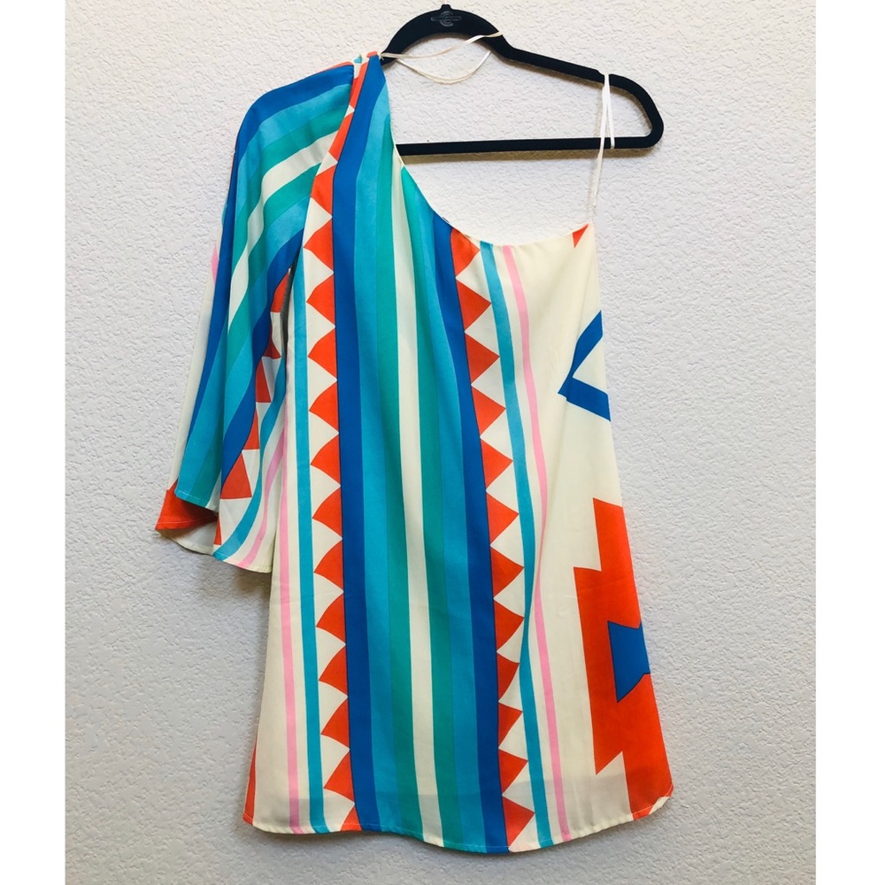 NWOT Depri Tribal Stripe Asymmetrical Dress S